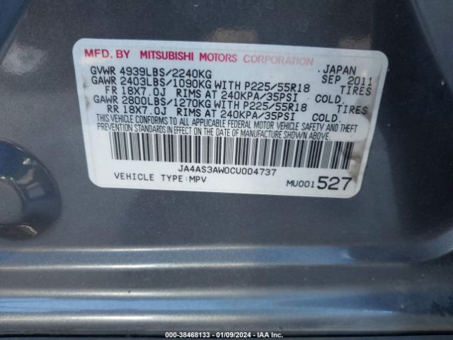 Photo 8 VIN: JA4AS3AW0CU004737 - MITSUBISHI OUTLANDER 