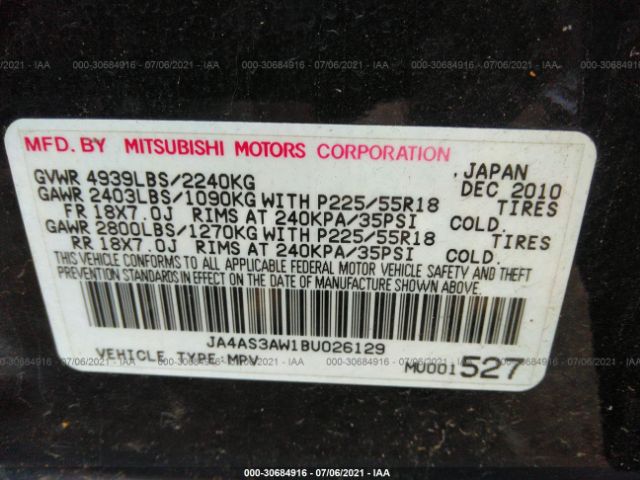 Photo 8 VIN: JA4AS3AW1BU026129 - MITSUBISHI OUTLANDER 