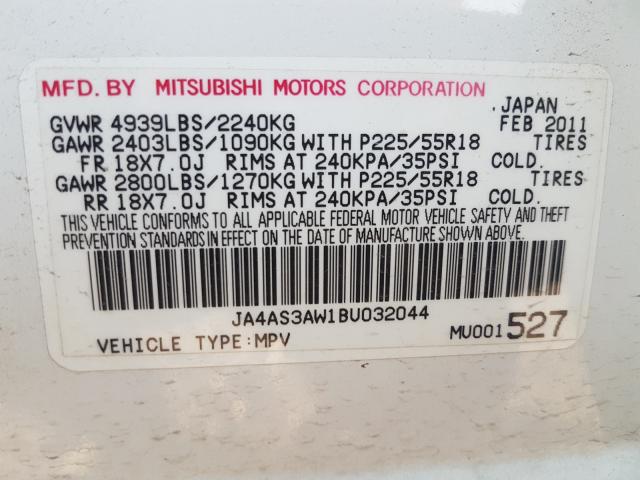 Photo 9 VIN: JA4AS3AW1BU032044 - MITSUBISHI OUTLANDER 