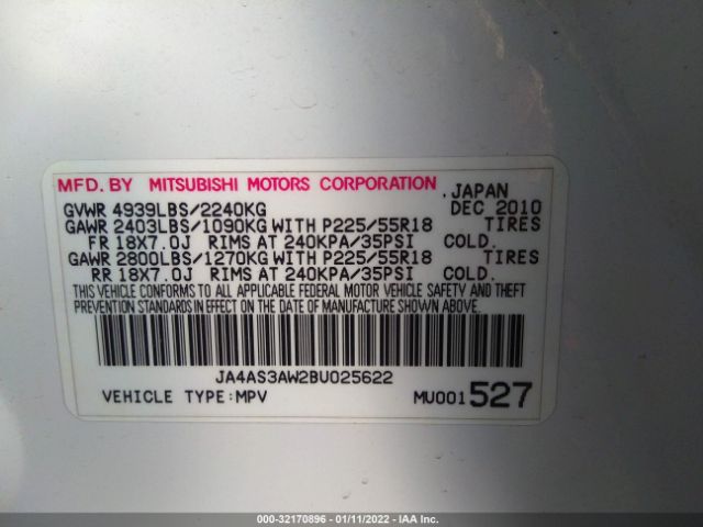 Photo 8 VIN: JA4AS3AW2BU025622 - MITSUBISHI OUTLANDER 