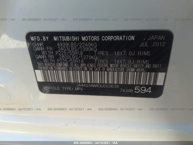 Photo 8 VIN: JA4AS3AW4DU003639 - MITSUBISHI OUTLANDER 