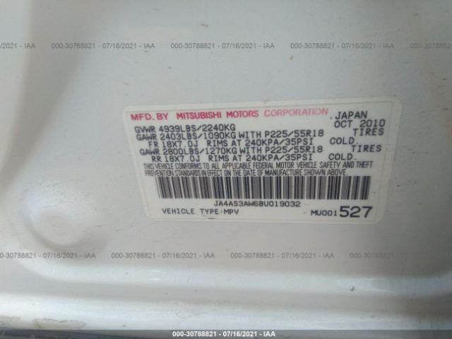 Photo 8 VIN: JA4AS3AW6BU019032 - MITSUBISHI OUTLANDER 