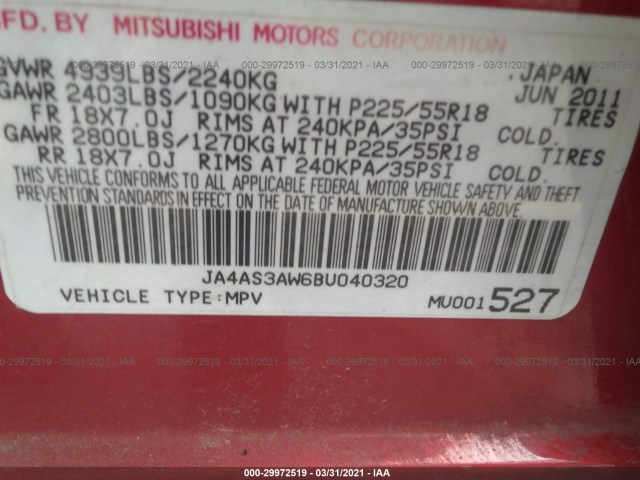 Photo 8 VIN: JA4AS3AW6BU040320 - MITSUBISHI OUTLANDER 