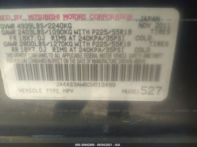 Photo 8 VIN: JA4AS3AW6CU012499 - MITSUBISHI OUTLANDER 