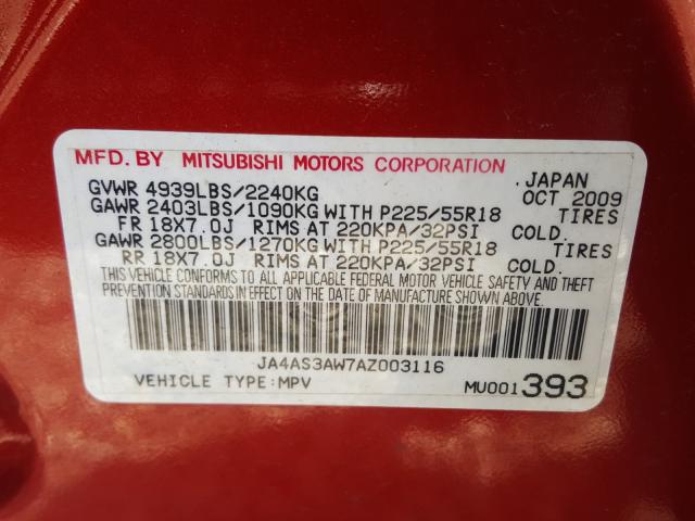 Photo 9 VIN: JA4AS3AW7AZ003116 - MITSUBISHI OUTLANDER 