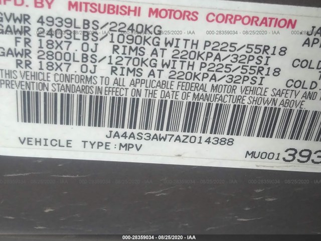 Photo 8 VIN: JA4AS3AW7AZ014388 - MITSUBISHI OUTLANDER 