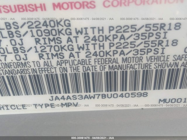 Photo 8 VIN: JA4AS3AW7BU040598 - MITSUBISHI OUTLANDER 