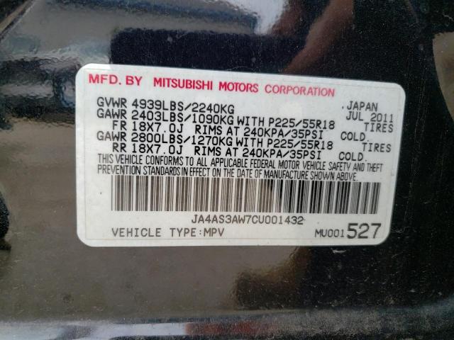 Photo 11 VIN: JA4AS3AW7CU001432 - MITSUBISHI OUTLANDER 