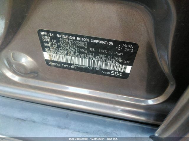 Photo 8 VIN: JA4AS3AW7DU013162 - MITSUBISHI OUTLANDER 