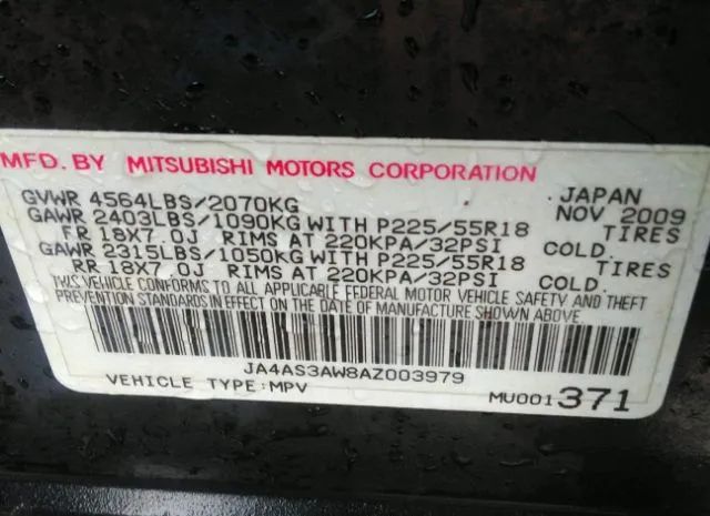 Photo 8 VIN: JA4AS3AW8AZ003979 - MITSUBISHI OUTLANDER 