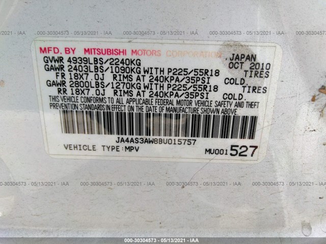 Photo 8 VIN: JA4AS3AW8BU015757 - MITSUBISHI OUTLANDER 