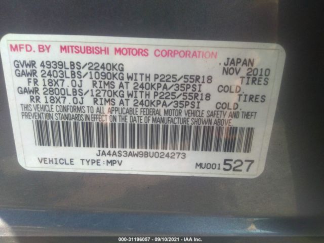 Photo 8 VIN: JA4AS3AW9BU024273 - MITSUBISHI OUTLANDER 