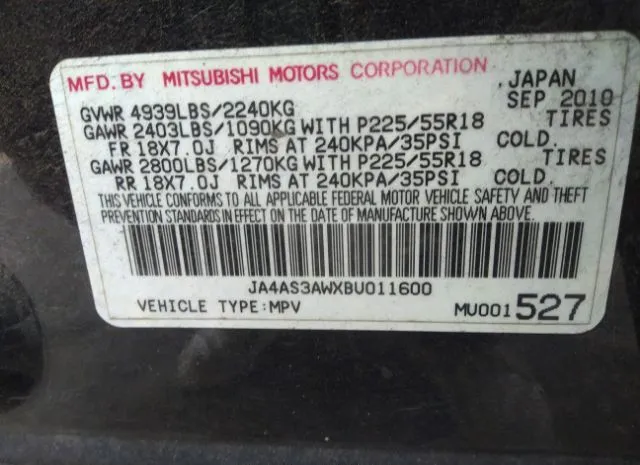 Photo 8 VIN: JA4AS3AWXBU011600 - MITSUBISHI OUTLANDER 