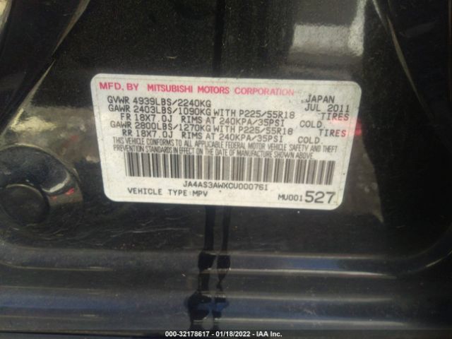 Photo 8 VIN: JA4AS3AWXCU000761 - MITSUBISHI OUTLANDER 