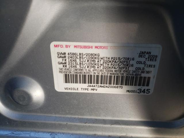 Photo 9 VIN: JA4AT2AW2AZ006870 - MITSUBISHI OUTLANDER 