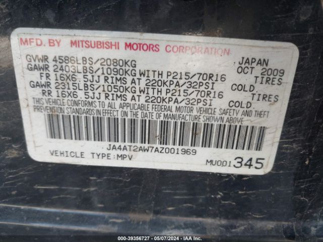 Photo 8 VIN: JA4AT2AW7AZ001969 - MITSUBISHI OUTLANDER 