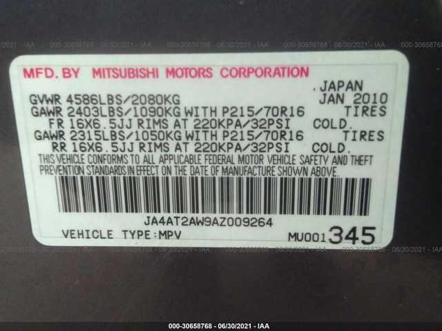 Photo 8 VIN: JA4AT2AW9AZ009264 - MITSUBISHI OUTLANDER 