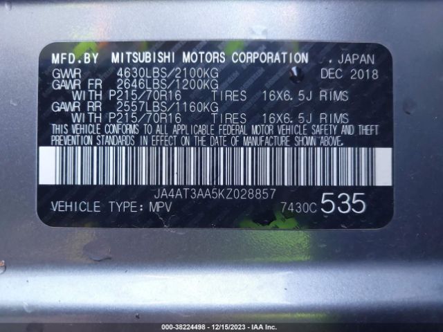 Photo 8 VIN: JA4AT3AA5KZ028857 - MITSUBISHI ECLIPSE CROSS 