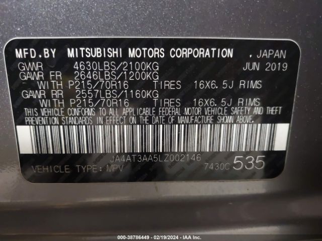 Photo 8 VIN: JA4AT3AA5LZ002146 - MITSUBISHI ECLIPSE CROSS 