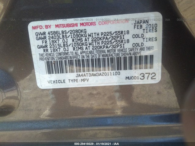 Photo 8 VIN: JA4AT3AW3AZ011100 - MITSUBISHI OUTLANDER 