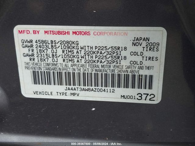 Photo 8 VIN: JA4AT3AW8AZ004112 - MITSUBISHI OUTLANDER 