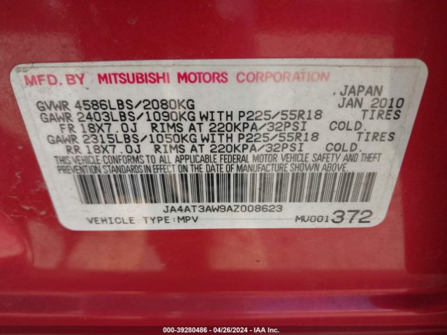 Photo 8 VIN: JA4AT3AW9AZ008623 - MITSUBISHI OUTLANDER 