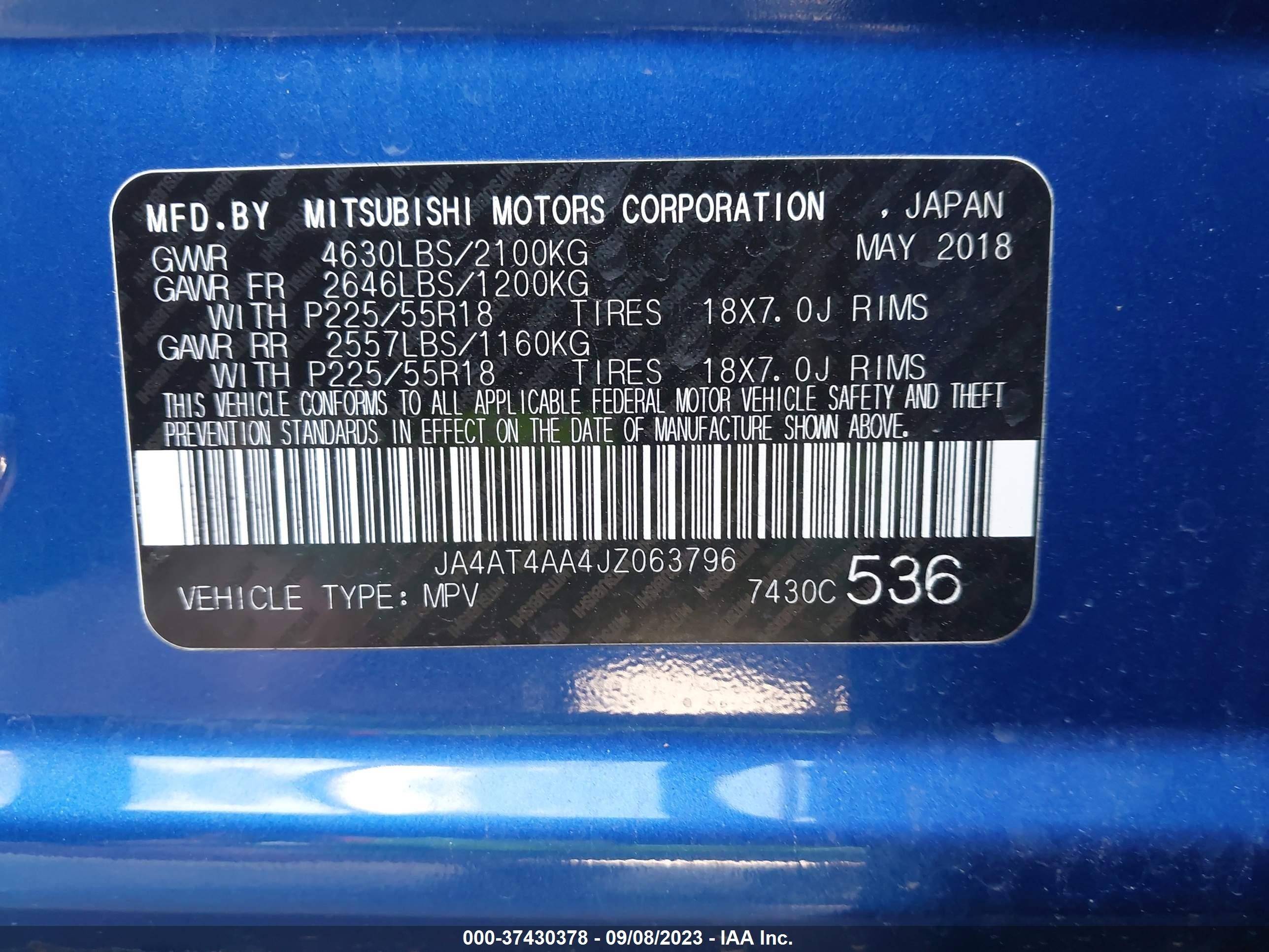 Photo 8 VIN: JA4AT4AA4JZ063796 - MITSUBISHI ECLIPSE CROSS 