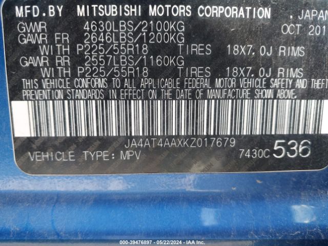 Photo 8 VIN: JA4AT4AAXKZ017679 - MITSUBISHI ECLIPSE CROSS 