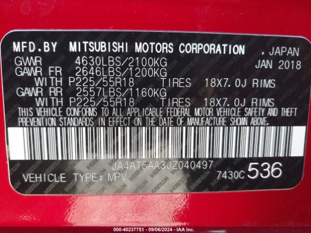 Photo 8 VIN: JA4AT5AA3JZ040497 - MITSUBISHI ECLIPSE CROSS 