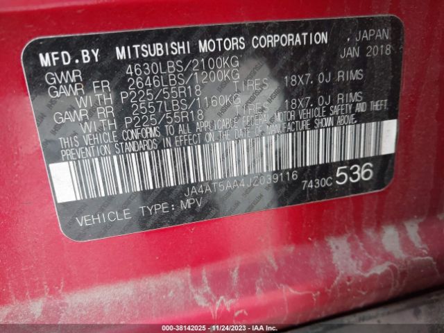 Photo 8 VIN: JA4AT5AA4JZ039116 - MITSUBISHI ECLIPSE CROSS 