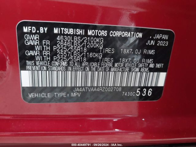 Photo 8 VIN: JA4ATVAA4RZ002708 - MITSUBISHI ECLIPSE CROSS 