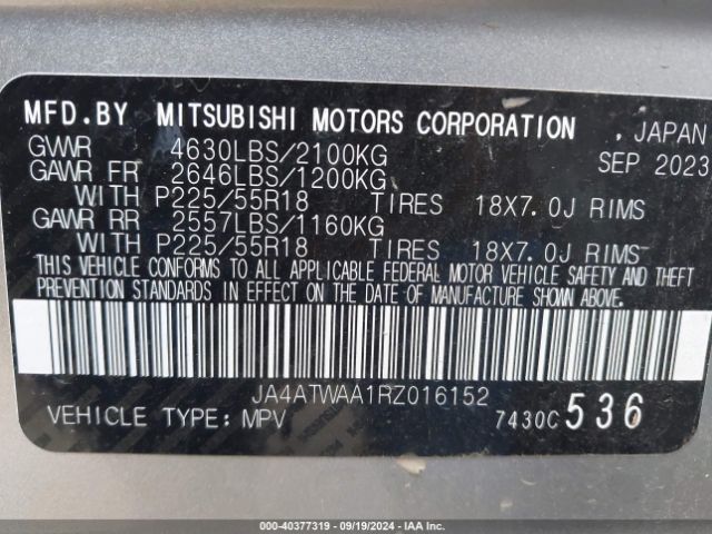 Photo 8 VIN: JA4ATWAA1RZ016152 - MITSUBISHI ECLIPSE CROSS 