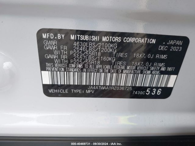 Photo 8 VIN: JA4ATWAA1RZ036725 - MITSUBISHI ECLIPSE CROSS 