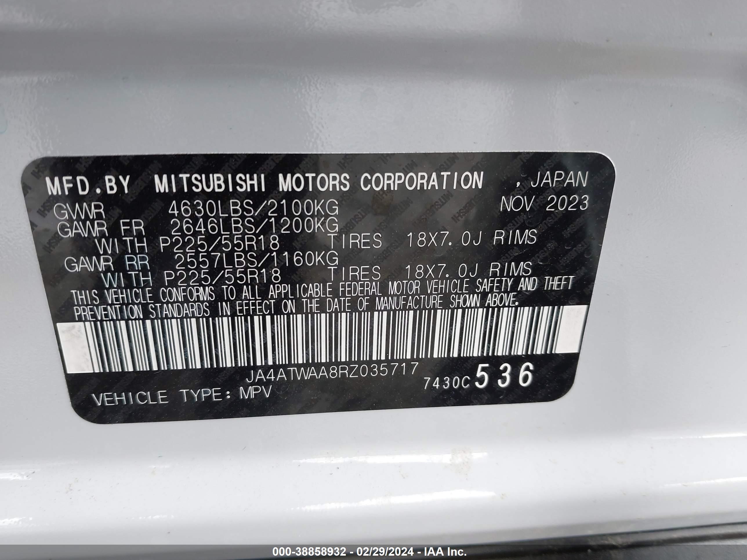 Photo 8 VIN: JA4ATWAA8RZ035717 - MITSUBISHI ECLIPSE CROSS 