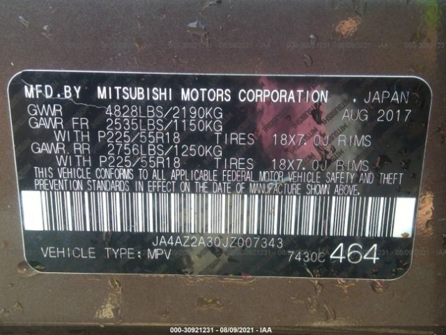 Photo 8 VIN: JA4AZ2A30JZ007343 - MITSUBISHI OUTLANDER 