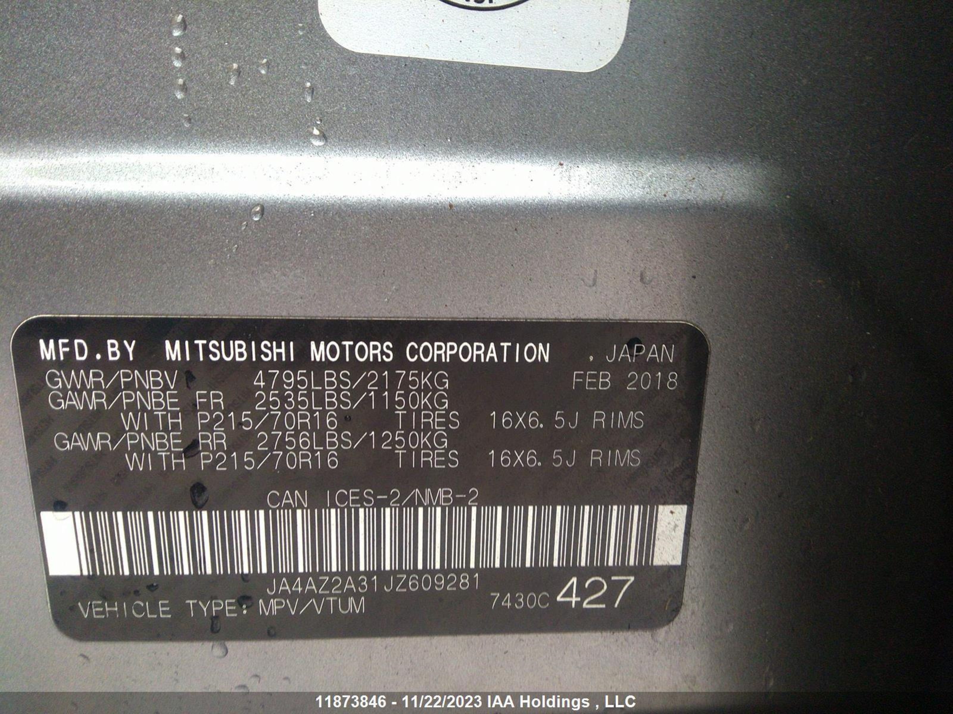 Photo 8 VIN: JA4AZ2A31JZ609281 - MITSUBISHI OUTLANDER 