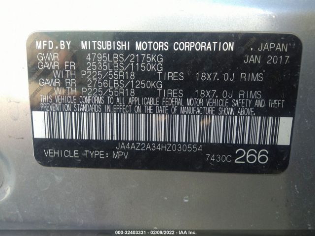 Photo 8 VIN: JA4AZ2A34HZ030554 - MITSUBISHI OUTLANDER 