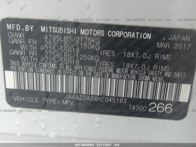 Photo 8 VIN: JA4AZ2A34HZ045183 - MITSUBISHI OUTLANDER 