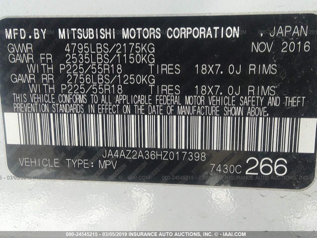 Photo 8 VIN: JA4AZ2A36HZ017398 - MITSUBISHI OUTLANDER 