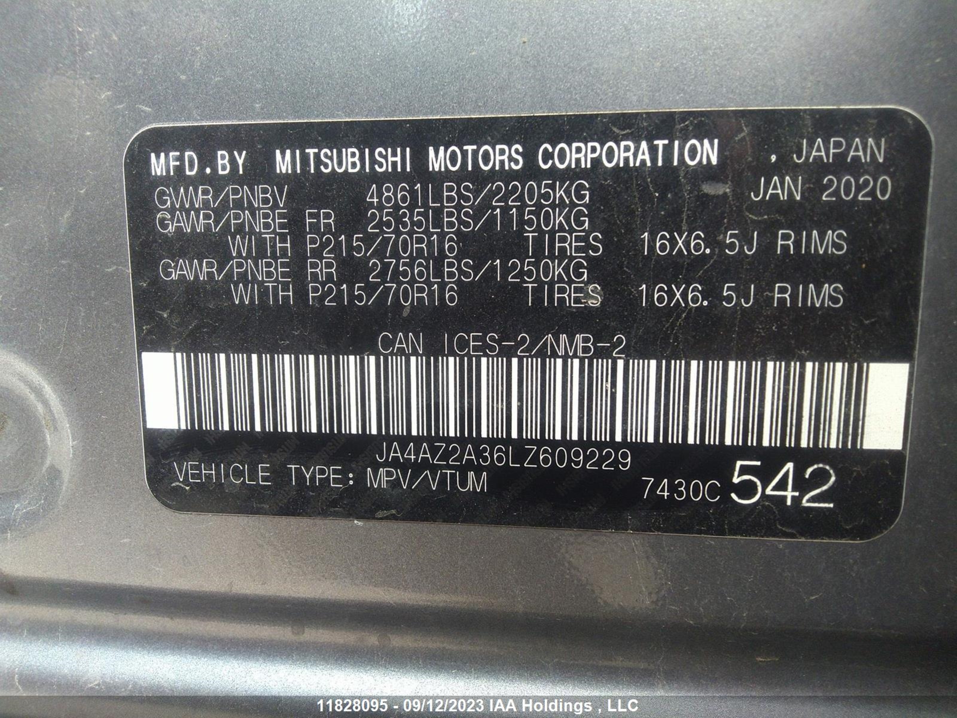 Photo 8 VIN: JA4AZ2A36LZ609229 - MITSUBISHI OUTLANDER 