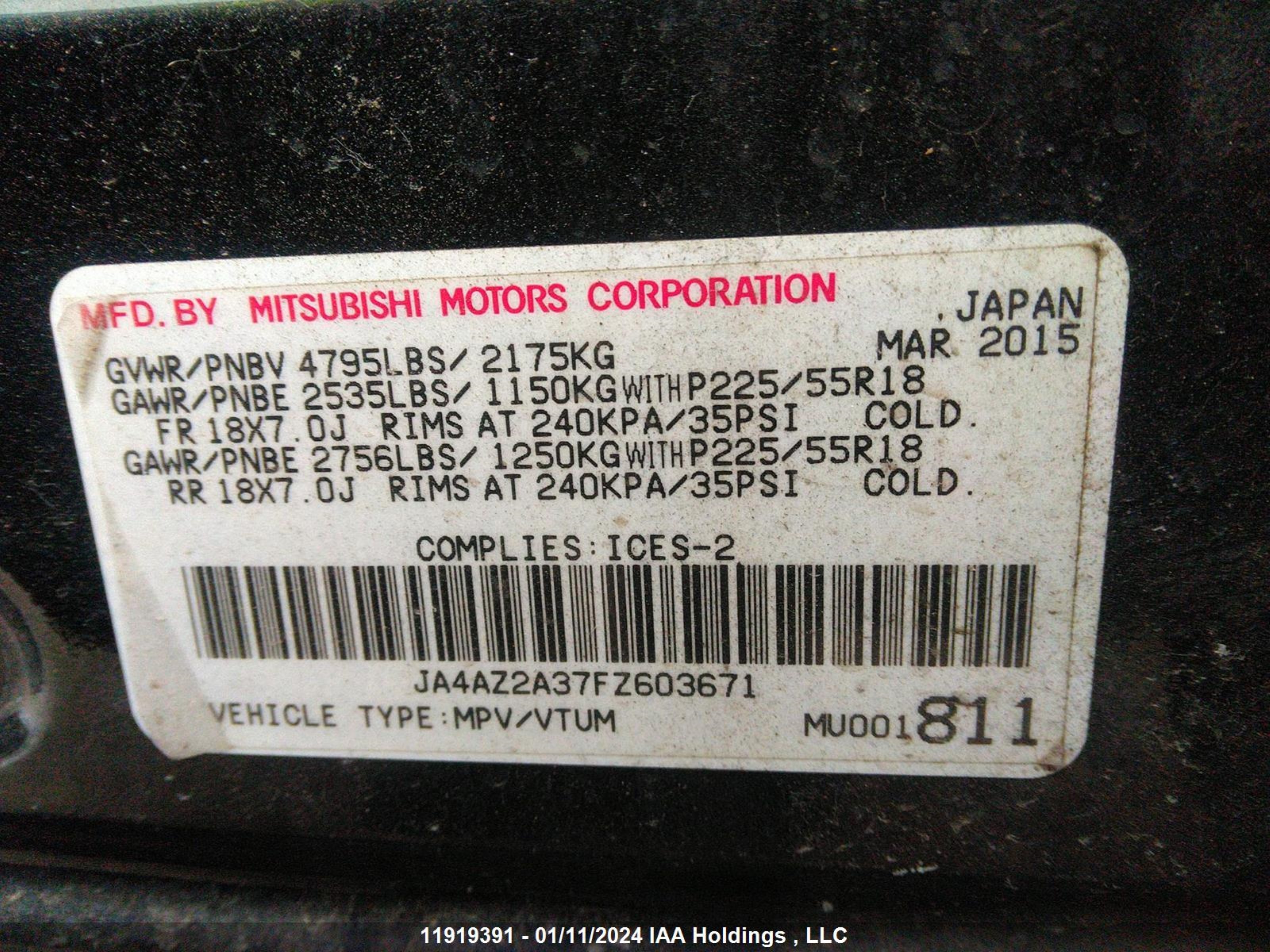 Photo 8 VIN: JA4AZ2A37FZ603671 - MITSUBISHI OUTLANDER 