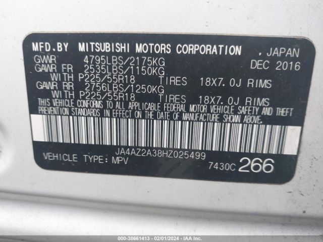 Photo 8 VIN: JA4AZ2A38HZ025499 - MITSUBISHI OUTLANDER 