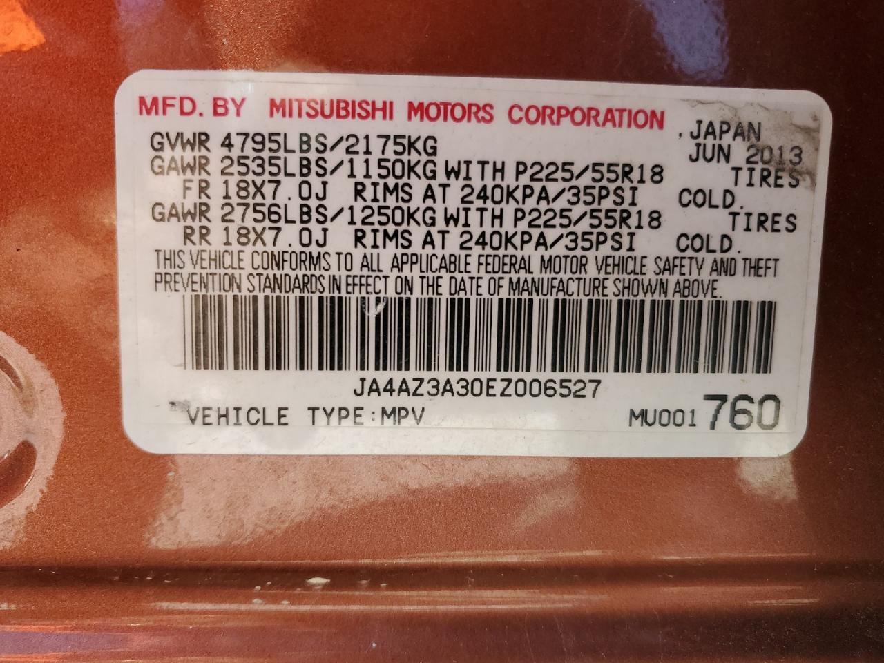 Photo 13 VIN: JA4AZ3A30EZ006527 - MITSUBISHI OUTLANDER 