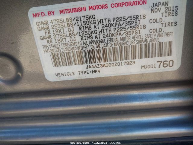 Photo 8 VIN: JA4AZ3A30GZ017823 - MITSUBISHI OUTLANDER 