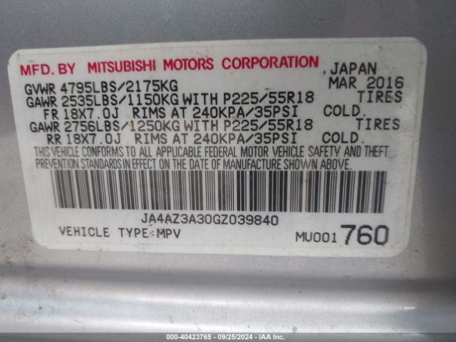 Photo 8 VIN: JA4AZ3A30GZ039840 - MITSUBISHI OUTLANDER 