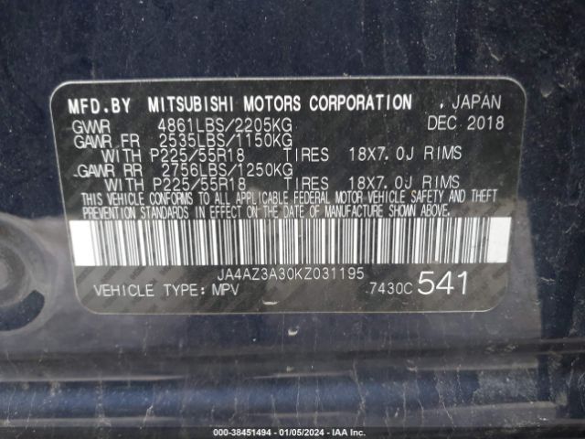 Photo 8 VIN: JA4AZ3A30KZ031195 - MITSUBISHI OUTLANDER 