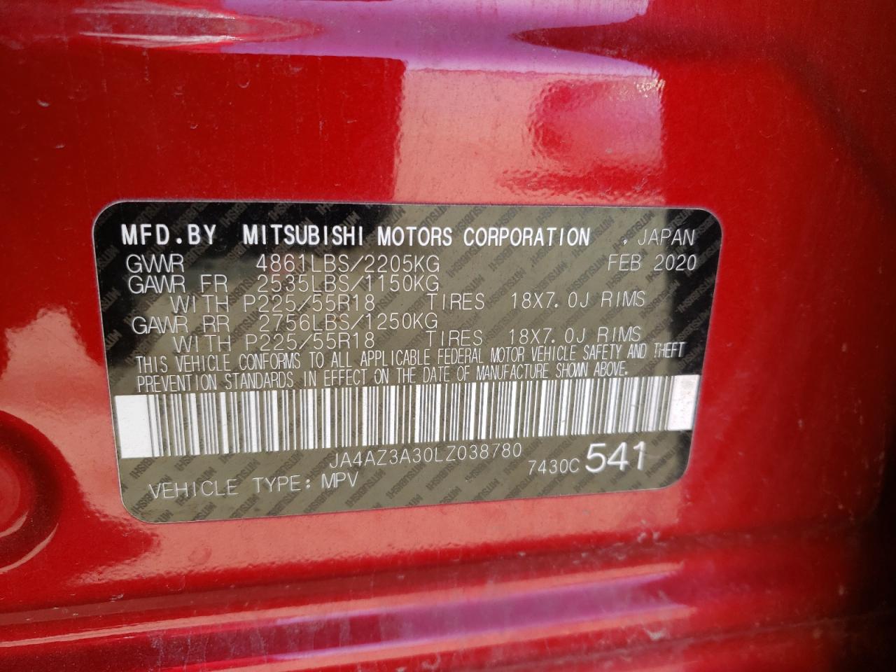 Photo 12 VIN: JA4AZ3A30LZ038780 - MITSUBISHI OUTLANDER 