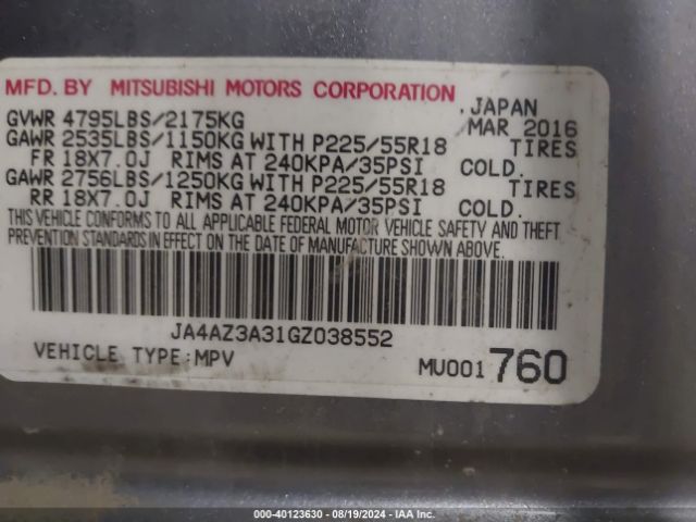 Photo 8 VIN: JA4AZ3A31GZ038552 - MITSUBISHI OUTLANDER 