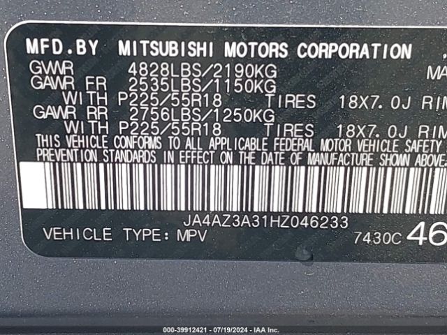 Photo 8 VIN: JA4AZ3A31HZ046233 - MITSUBISHI OUTLANDER 