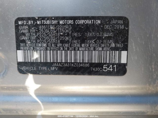 Photo 8 VIN: JA4AZ3A31KZ034686 - MITSUBISHI OUTLANDER 